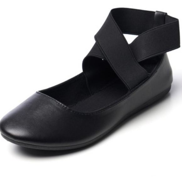 Alpine Swiss Black Elastic Strap Flats - Picture 1 of 11